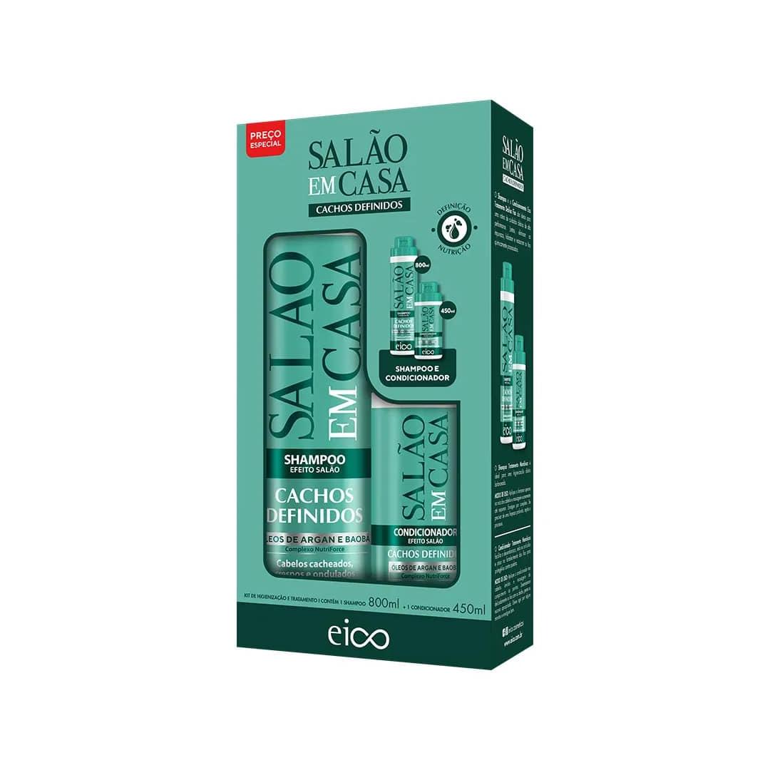 Eico Kit Efeito Salao Em Casa Cachos Definidos Shampoo 800ml + Condicionador 450ml 1