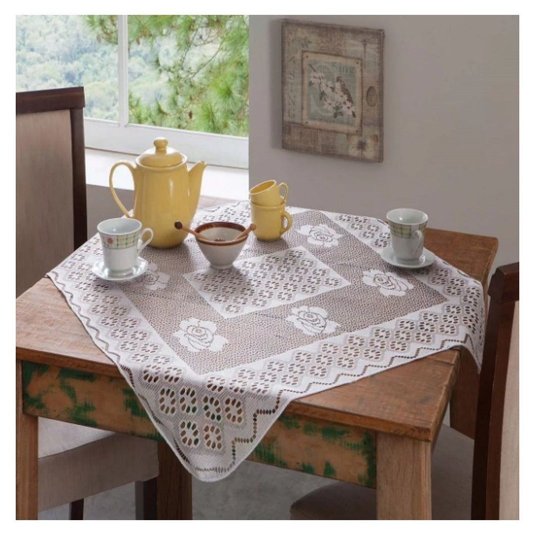 Toalha de Mesa Cha Renda Quadrada Rosas 1