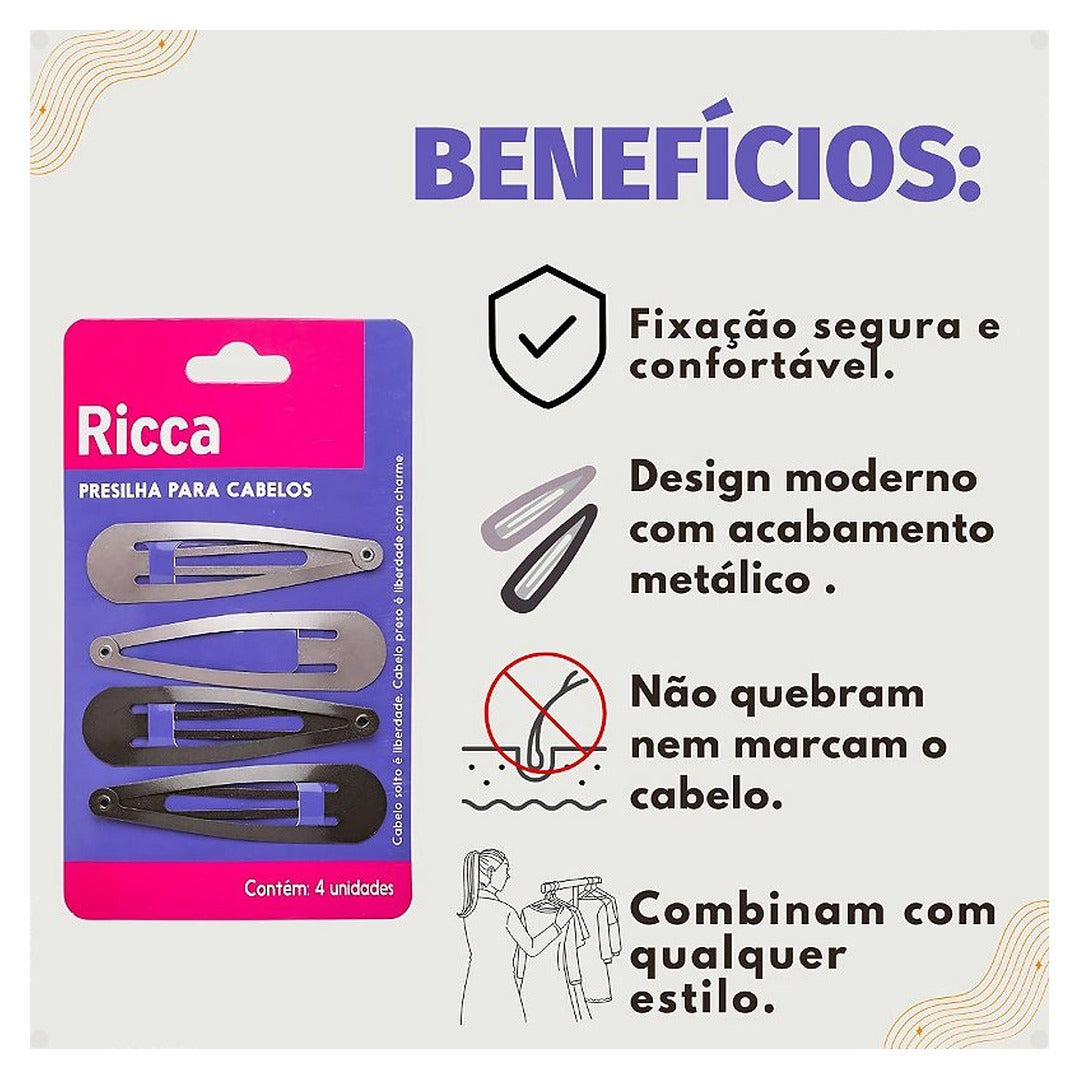 Presilhas Para Cabelos Belliz Ricca Tic Tac Metallic 1