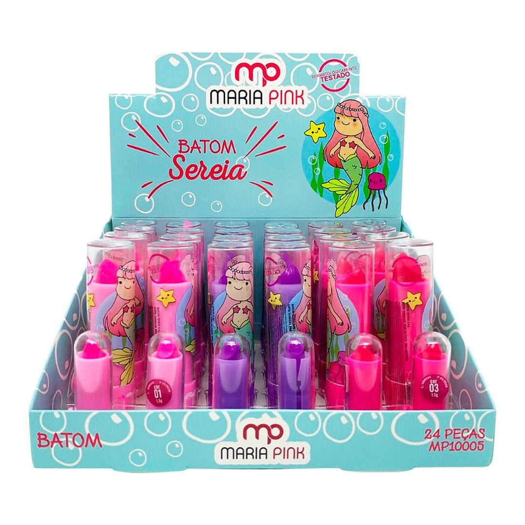 Batom Bastao Cremoso Infantil Sereia Maria Pink 1