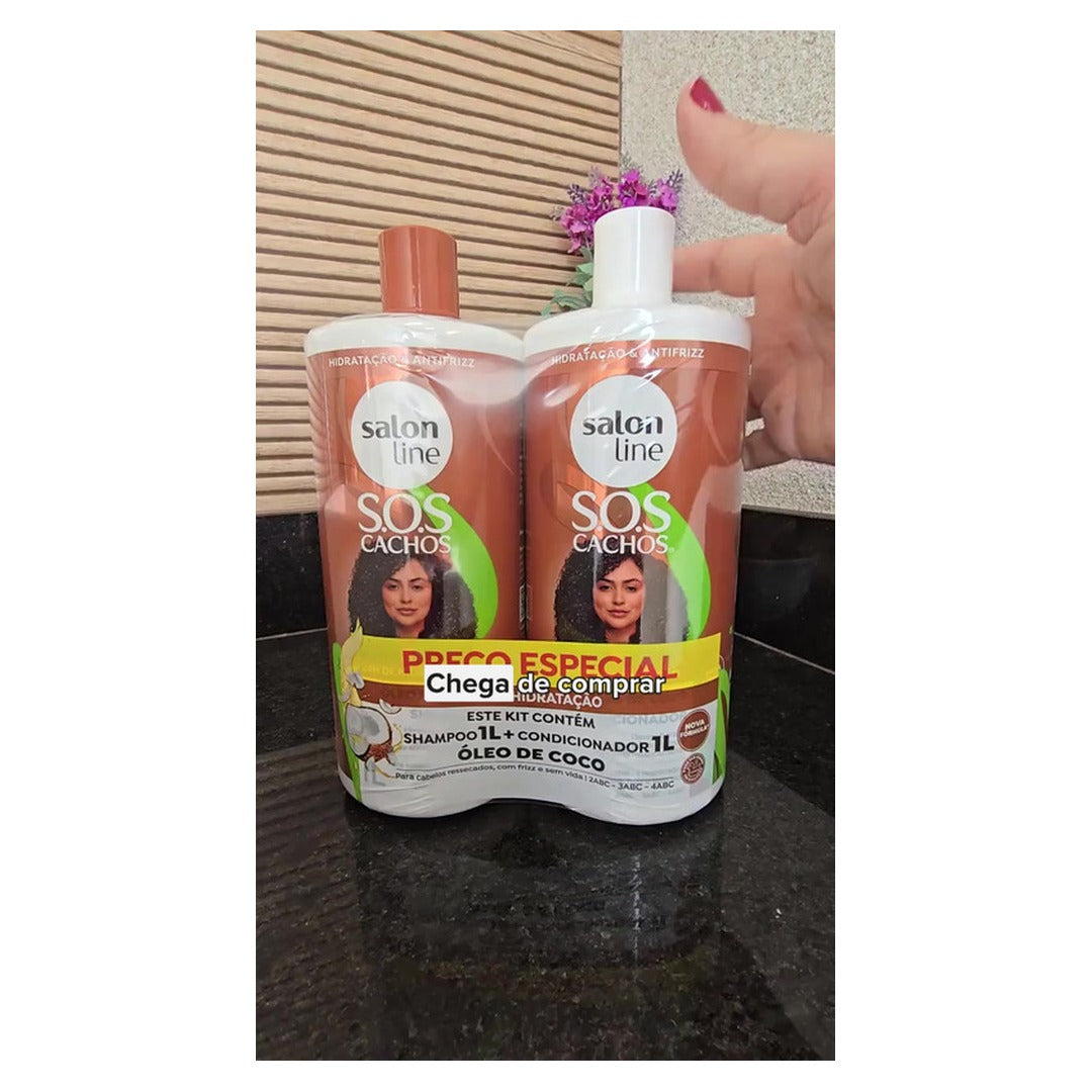 Kit Shampoo e Condicionador Litrao Sos Cachos + Gelatinha Linhaca 1