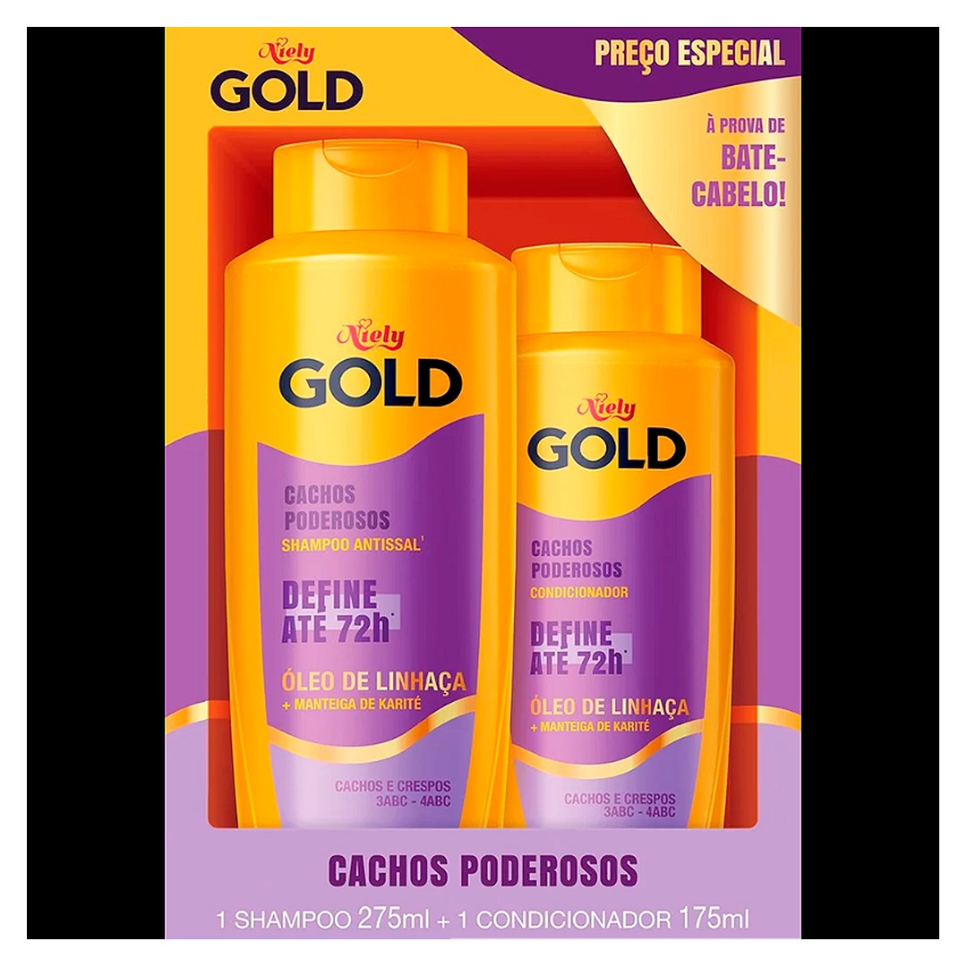 Kit Niely Gold Shampoo e Condicionador Cachos Poderosos 1