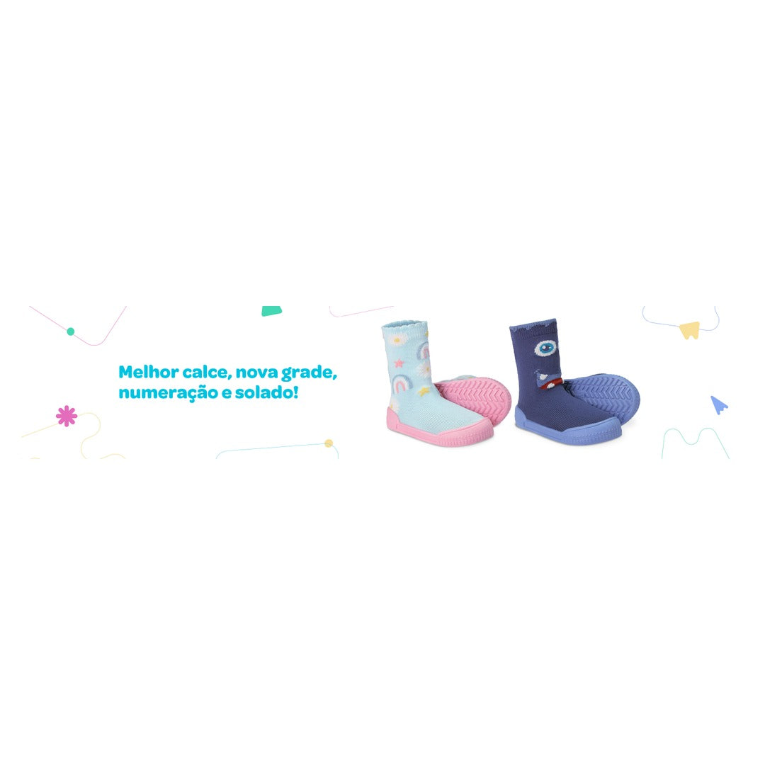 Meia com Sola Cano Alto Marinho Nuvens Feminino 1