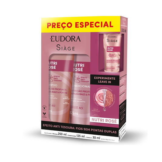Eudora Siage Kit Nutri Rose Shampoo + Condicionador + Leave In 250/125/30 ml 1