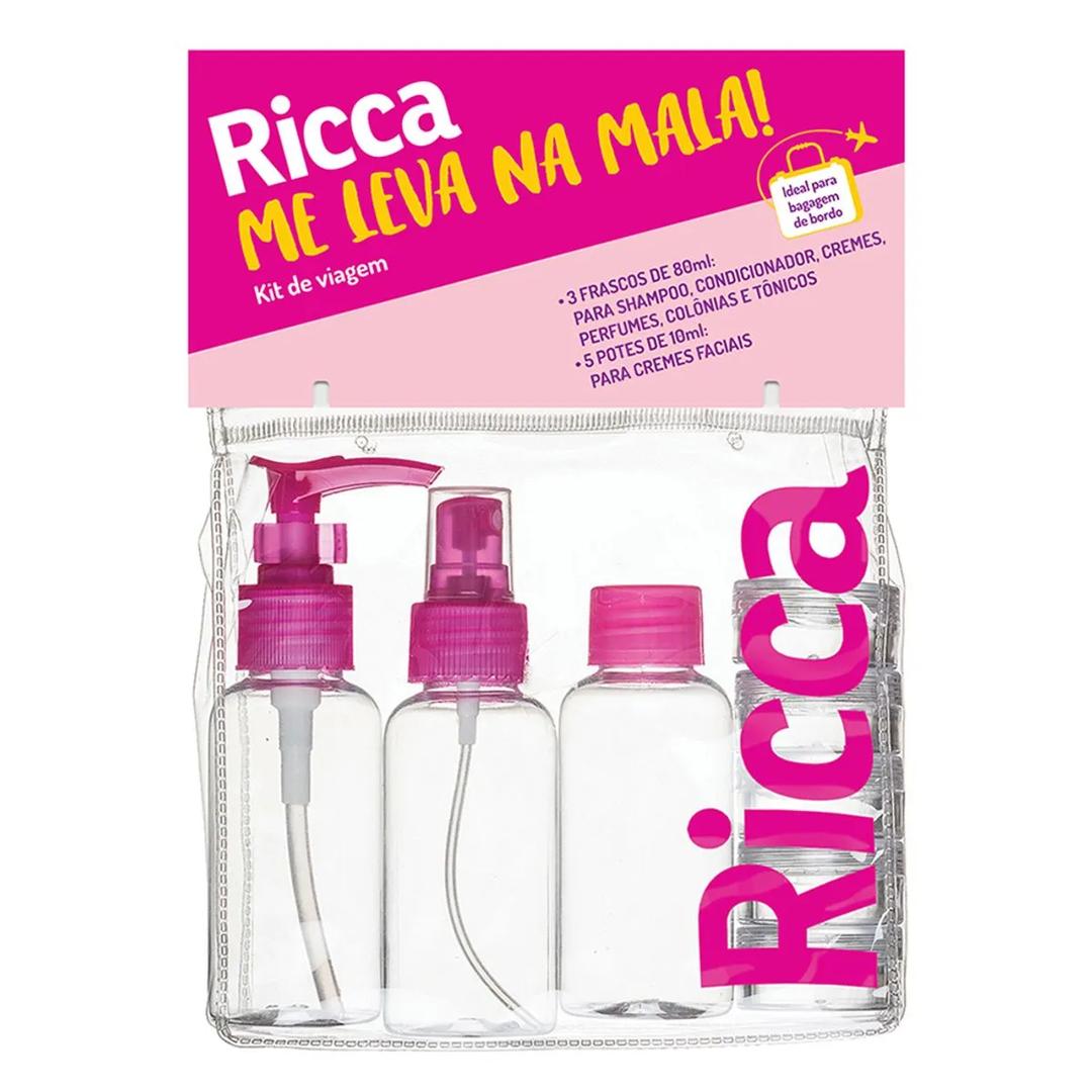 Ricca, Kit Para Viagem Com Tampas, Transparente/Rosa 1